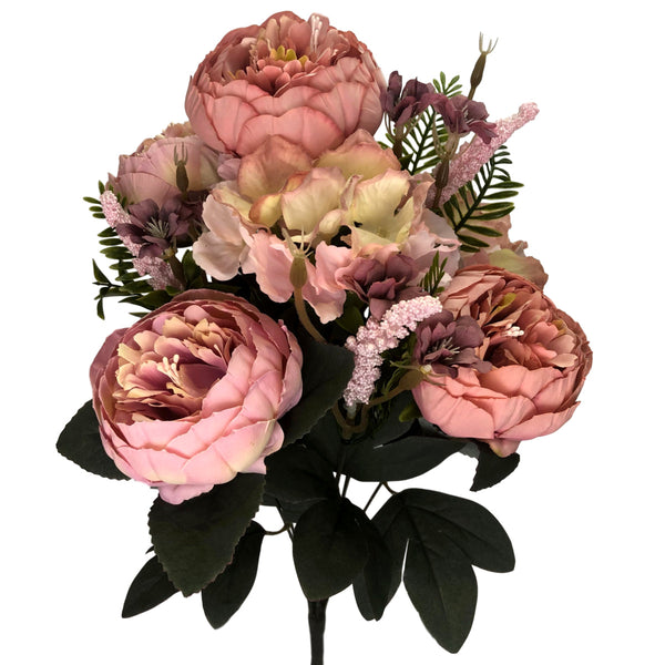 Antique Pink Peony & Hydrangea Bush 50cm